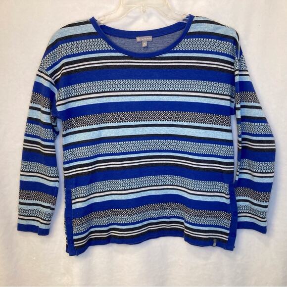 T by Talbot Sweaters - T by Talbots Blue/Gray Striped 100% Cotton Knit Sweater Size M Petite